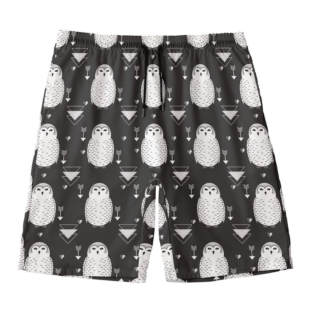 Cute White And Grey Owl Pattern Print Men's Swim Trunks