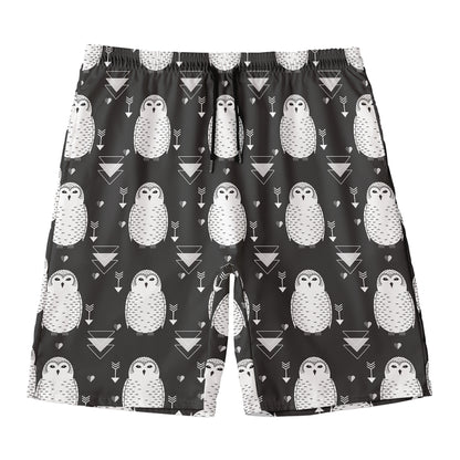 Cute White And Grey Owl Pattern Print Men's Swim Trunks