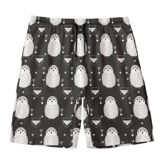 Cute White And Grey Owl Pattern Print Men's Swim Trunks