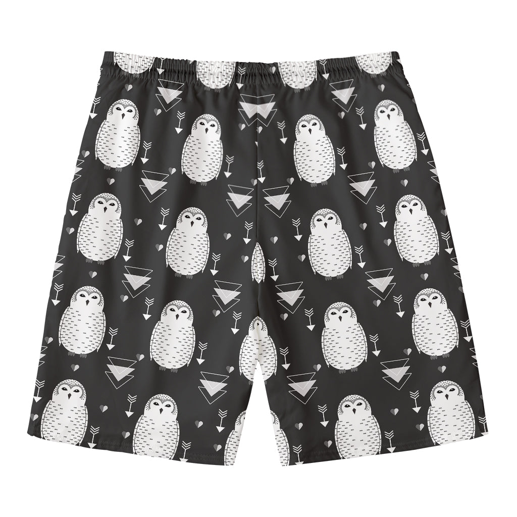 Cute White And Grey Owl Pattern Print Men's Swim Trunks