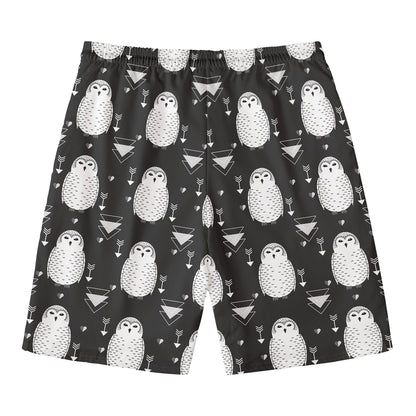 Cute White And Grey Owl Pattern Print Men's Swim Trunks