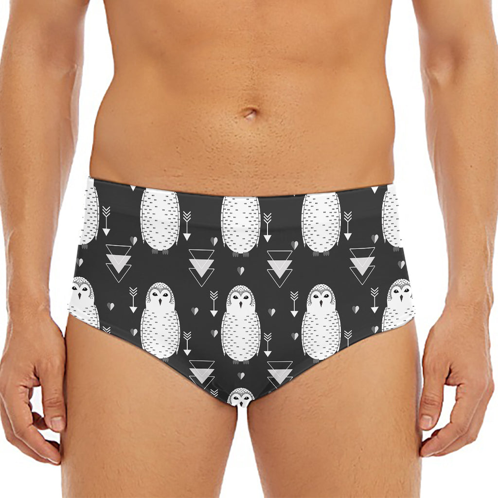 Cute White And Grey Owl Pattern Print Men's Triangle Swim Briefs