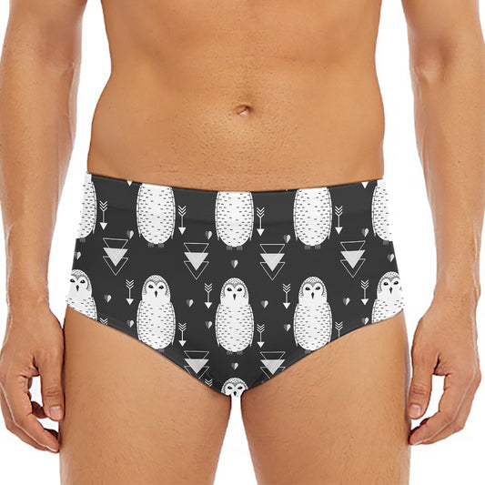 Cute White And Grey Owl Pattern Print Men's Triangle Swim Briefs
