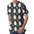 Cute White And Grey Owl Pattern Print Men's Velvet T-Shirt