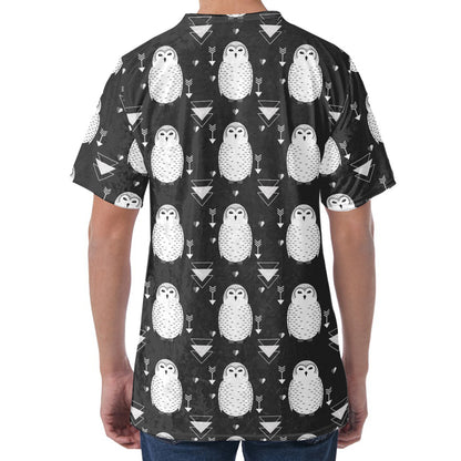 Cute White And Grey Owl Pattern Print Men's Velvet T-Shirt