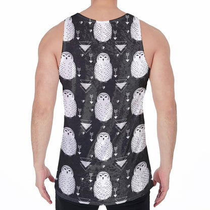 Cute White And Grey Owl Pattern Print Men's Velvet Tank Top