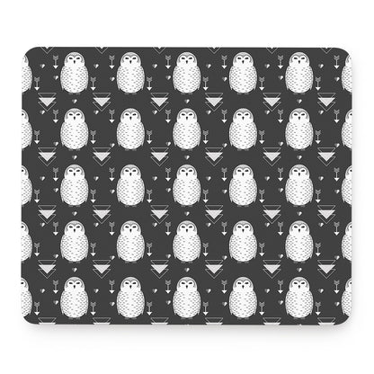 Cute White And Grey Owl Pattern Print Mouse Pad