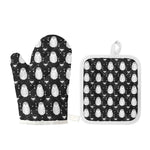 Cute White And Grey Owl Pattern Print Oven Mitt And Pot Holder Set