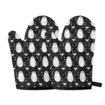 Cute White And Grey Owl Pattern Print Oven Mitts