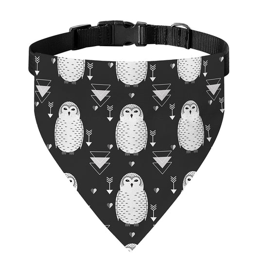 Cute White And Grey Owl Pattern Print Over The Collar Dog Bandana
