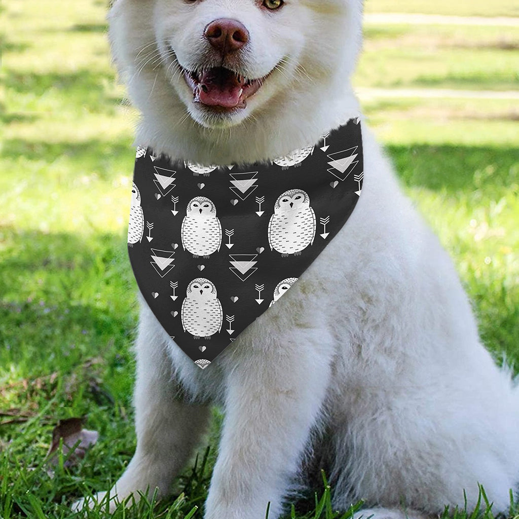 Cute White And Grey Owl Pattern Print Over The Collar Dog Bandana