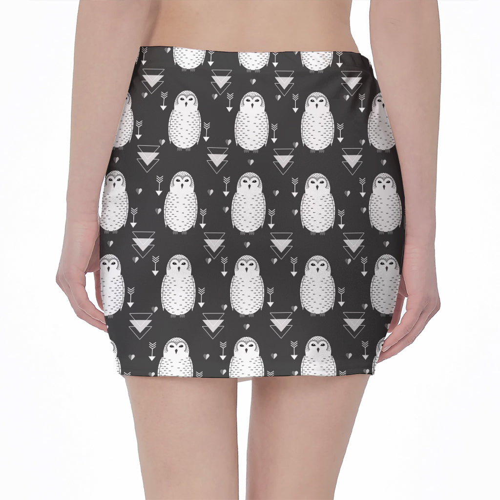 Cute White And Grey Owl Pattern Print Pencil Mini Skirt