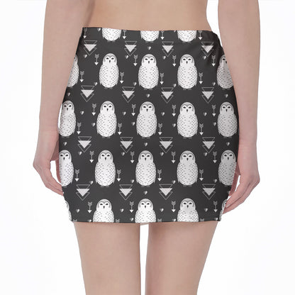 Cute White And Grey Owl Pattern Print Pencil Mini Skirt