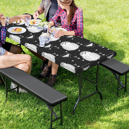 Cute White And Grey Owl Pattern Print Picnic Table Cover