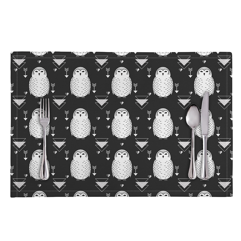 Cute White And Grey Owl Pattern Print Placemat