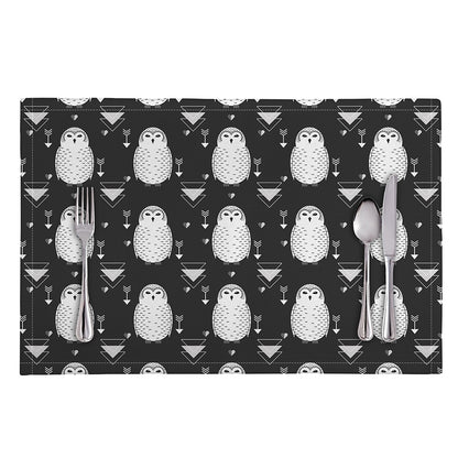 Cute White And Grey Owl Pattern Print Placemat