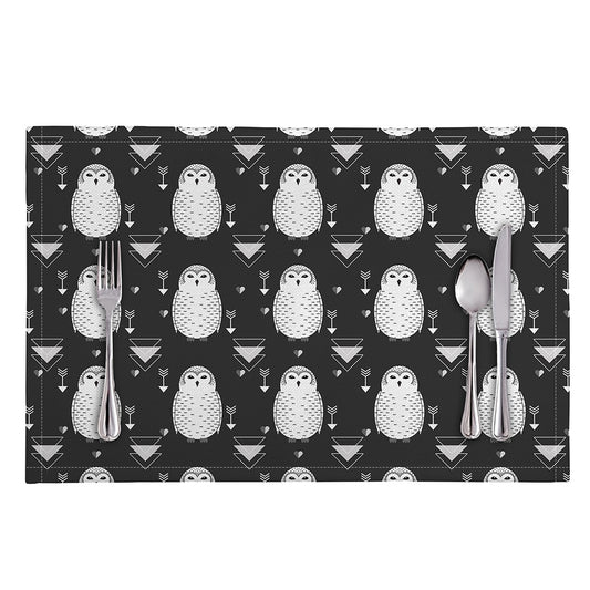Cute White And Grey Owl Pattern Print Placemat