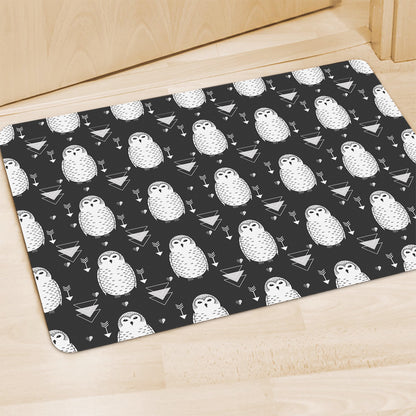 Cute White And Grey Owl Pattern Print Polyester Doormat