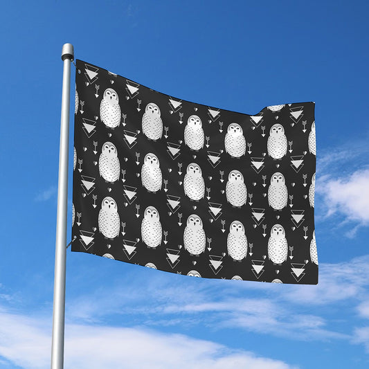 Cute White And Grey Owl Pattern Print Polyester Flag