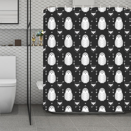 Cute White And Grey Owl Pattern Print Polyester Shower Curtain