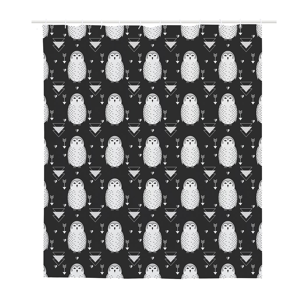 Cute White And Grey Owl Pattern Print Polyester Shower Curtain