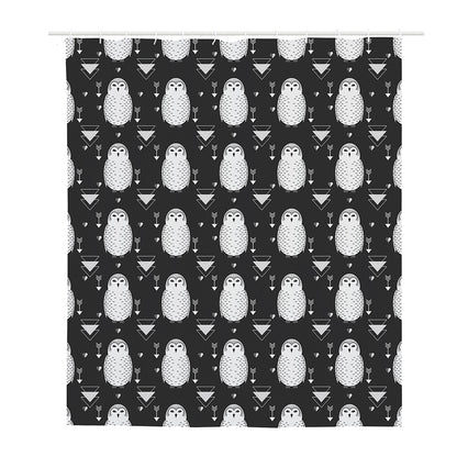 Cute White And Grey Owl Pattern Print Polyester Shower Curtain