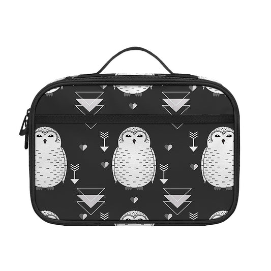 Cute White And Grey Owl Pattern Print Portable Lunch Bag