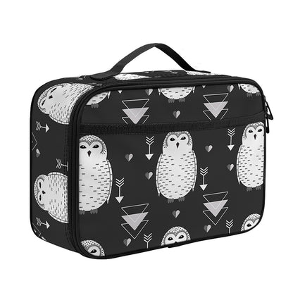 Cute White And Grey Owl Pattern Print Portable Lunch Bag
