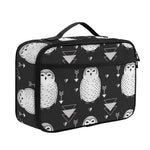 Cute White And Grey Owl Pattern Print Portable Lunch Bag