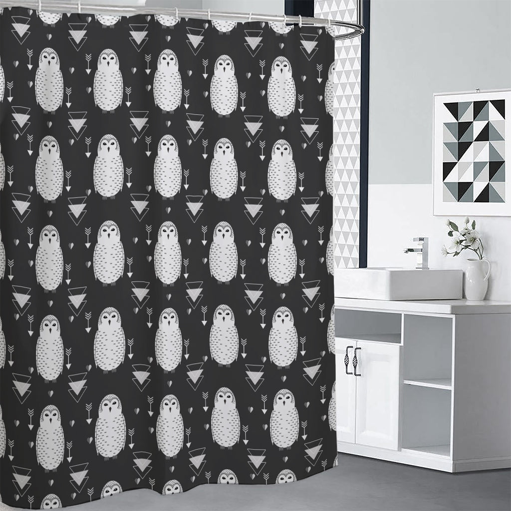 Cute White And Grey Owl Pattern Print Premium Shower Curtain