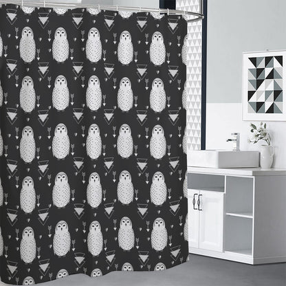 Cute White And Grey Owl Pattern Print Premium Shower Curtain