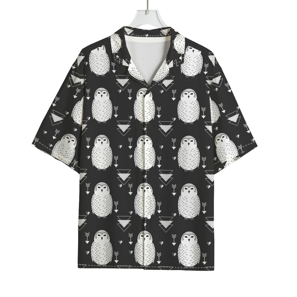 Cute White And Grey Owl Pattern Print Rayon Hawaiian Shirt