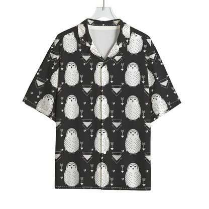 Cute White And Grey Owl Pattern Print Rayon Hawaiian Shirt