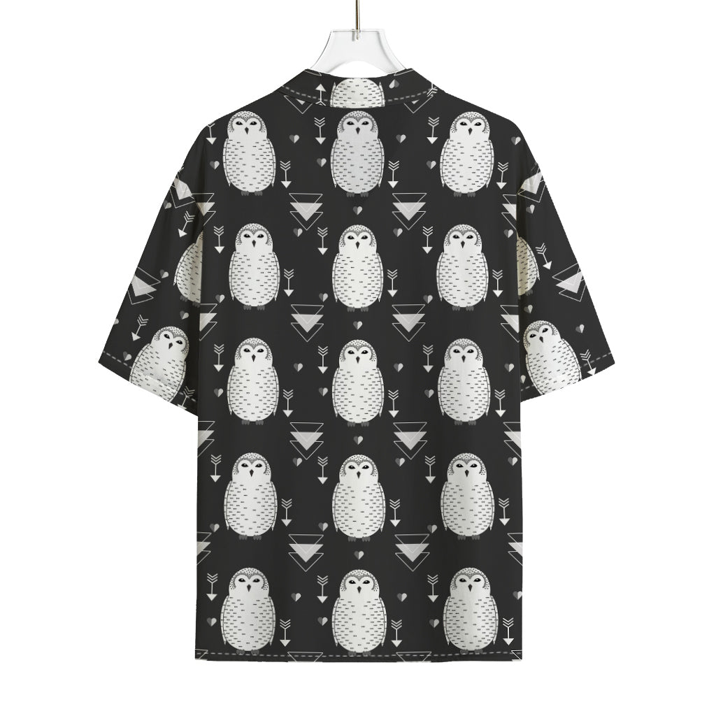 Cute White And Grey Owl Pattern Print Rayon Hawaiian Shirt