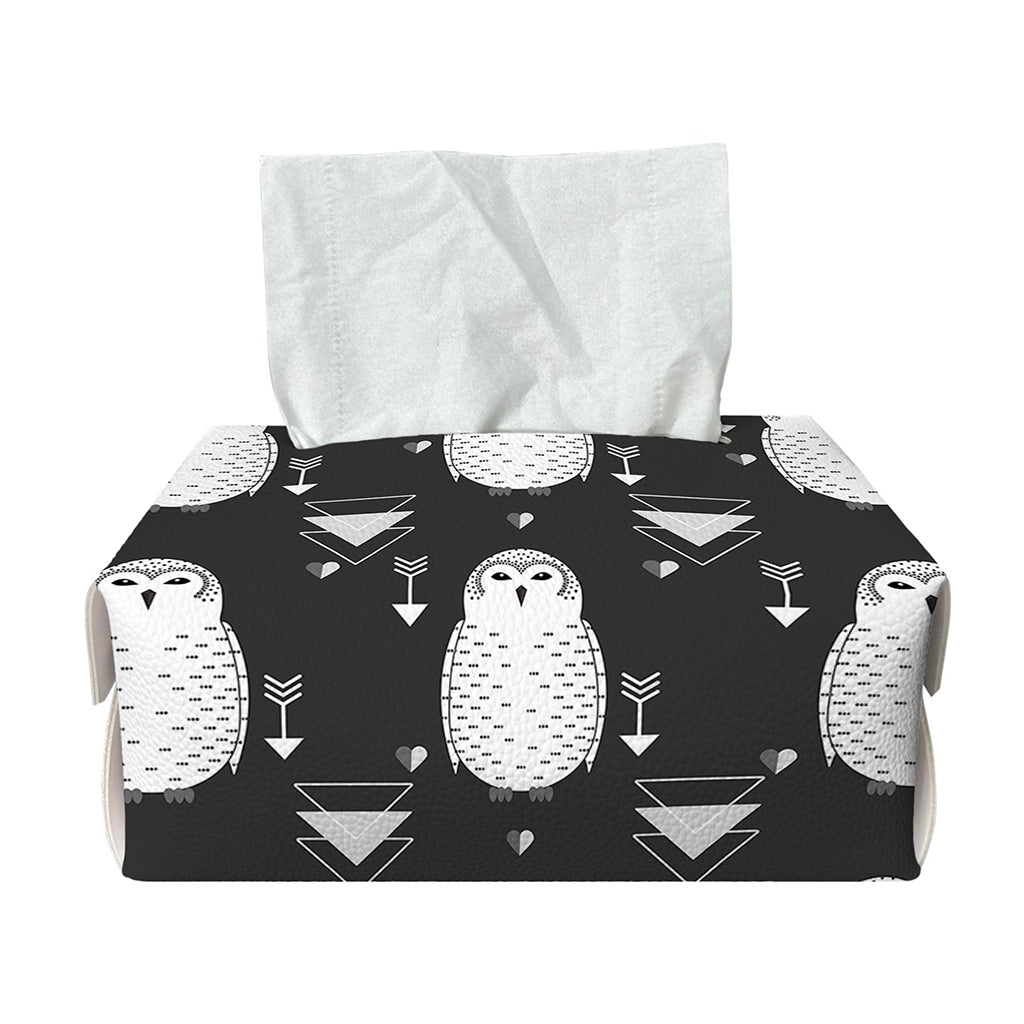 Cute White And Grey Owl Pattern Print Rectangle Tissue Box Cover