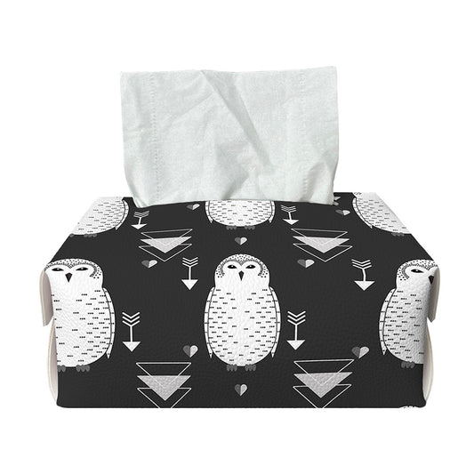 Cute White And Grey Owl Pattern Print Rectangle Tissue Box Cover