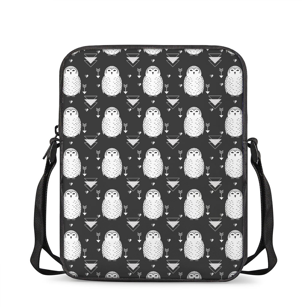 Cute White And Grey Owl Pattern Print Rectangular Crossbody Bag