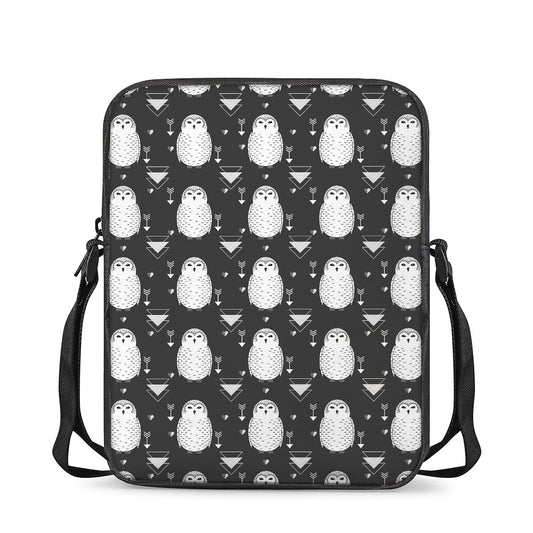 Cute White And Grey Owl Pattern Print Rectangular Crossbody Bag