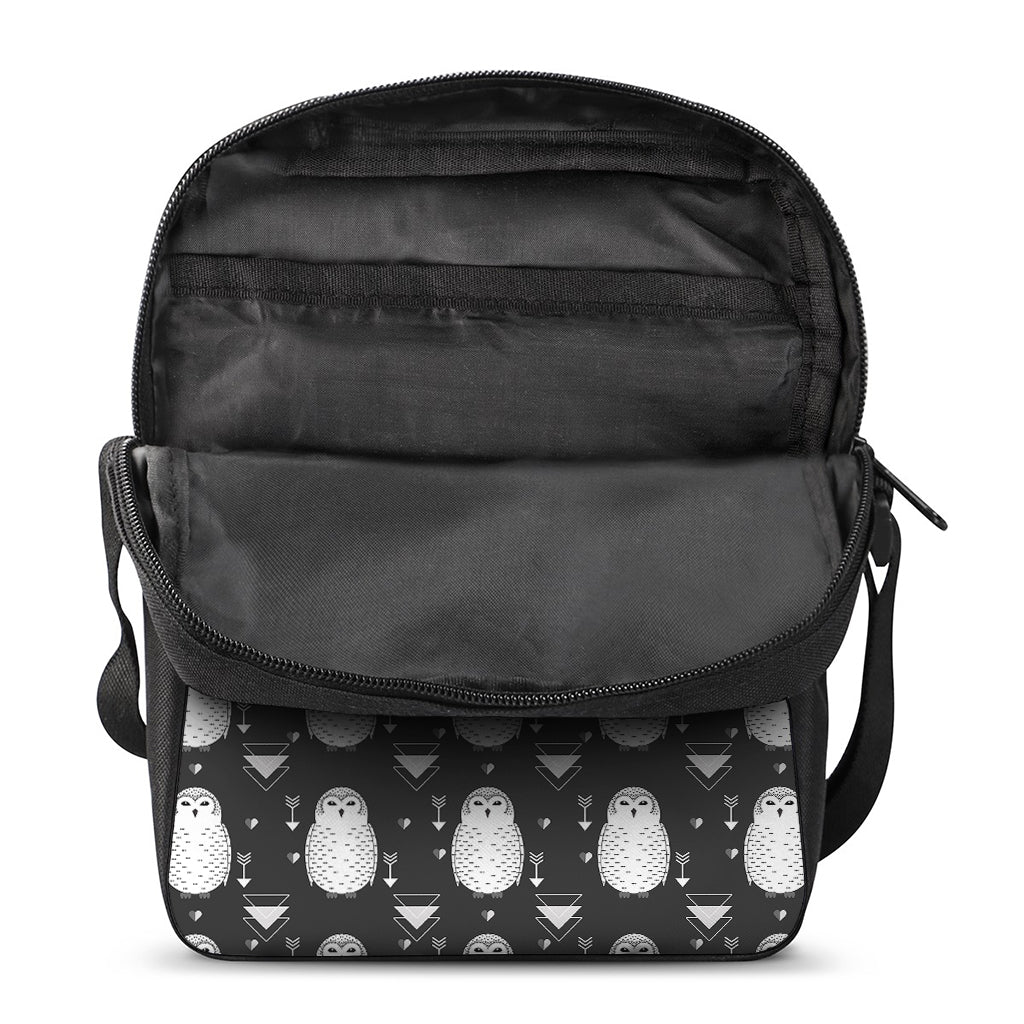 Cute White And Grey Owl Pattern Print Rectangular Crossbody Bag