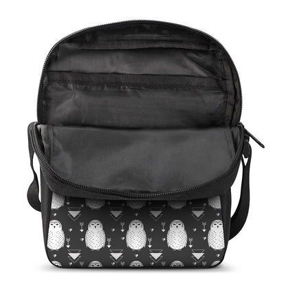 Cute White And Grey Owl Pattern Print Rectangular Crossbody Bag