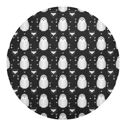 Cute White And Grey Owl Pattern Print Round Blanket