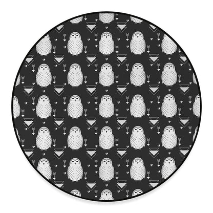 Cute White And Grey Owl Pattern Print Round Floor Mat