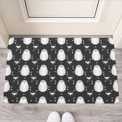 Cute White And Grey Owl Pattern Print Rubber Doormat