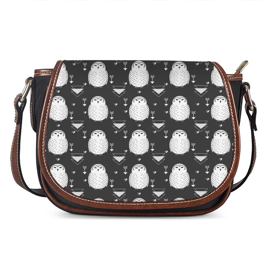 Cute White And Grey Owl Pattern Print Saddle Bag