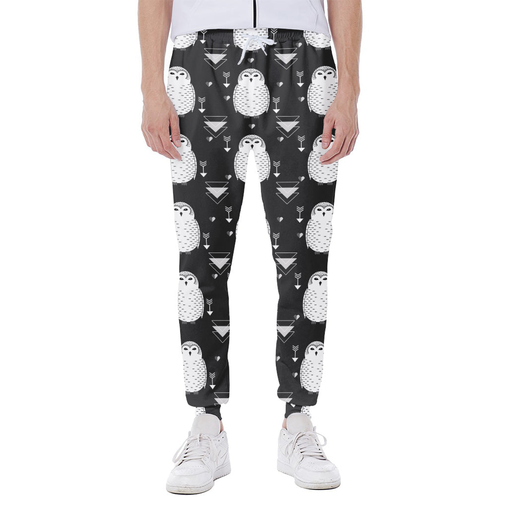 Cute White And Grey Owl Pattern Print Scuba Joggers