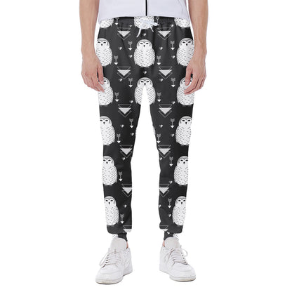 Cute White And Grey Owl Pattern Print Scuba Joggers