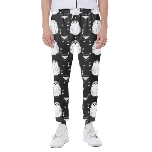 Cute White And Grey Owl Pattern Print Scuba Joggers