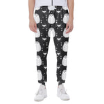 Cute White And Grey Owl Pattern Print Scuba Joggers