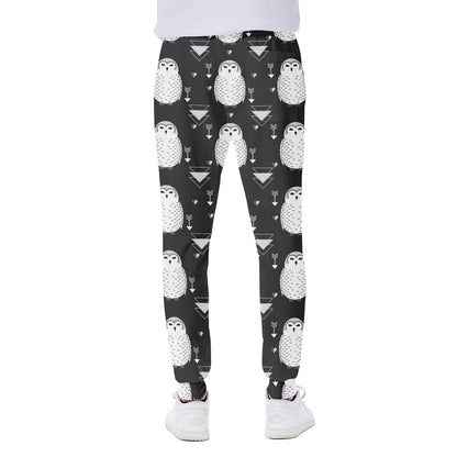 Cute White And Grey Owl Pattern Print Scuba Joggers