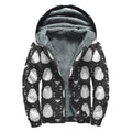 Cute White And Grey Owl Pattern Print Sherpa Lined Zip Up Hoodie